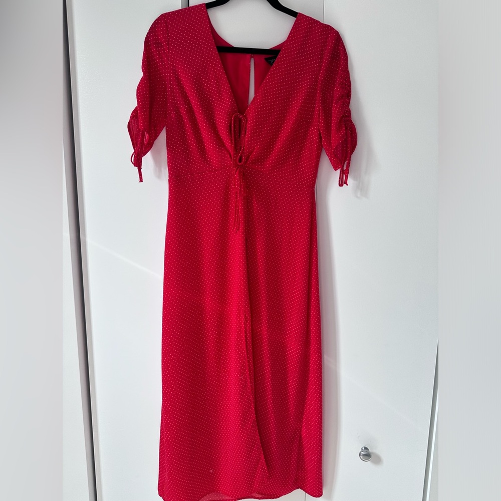 Red with white polka dots top shop dress